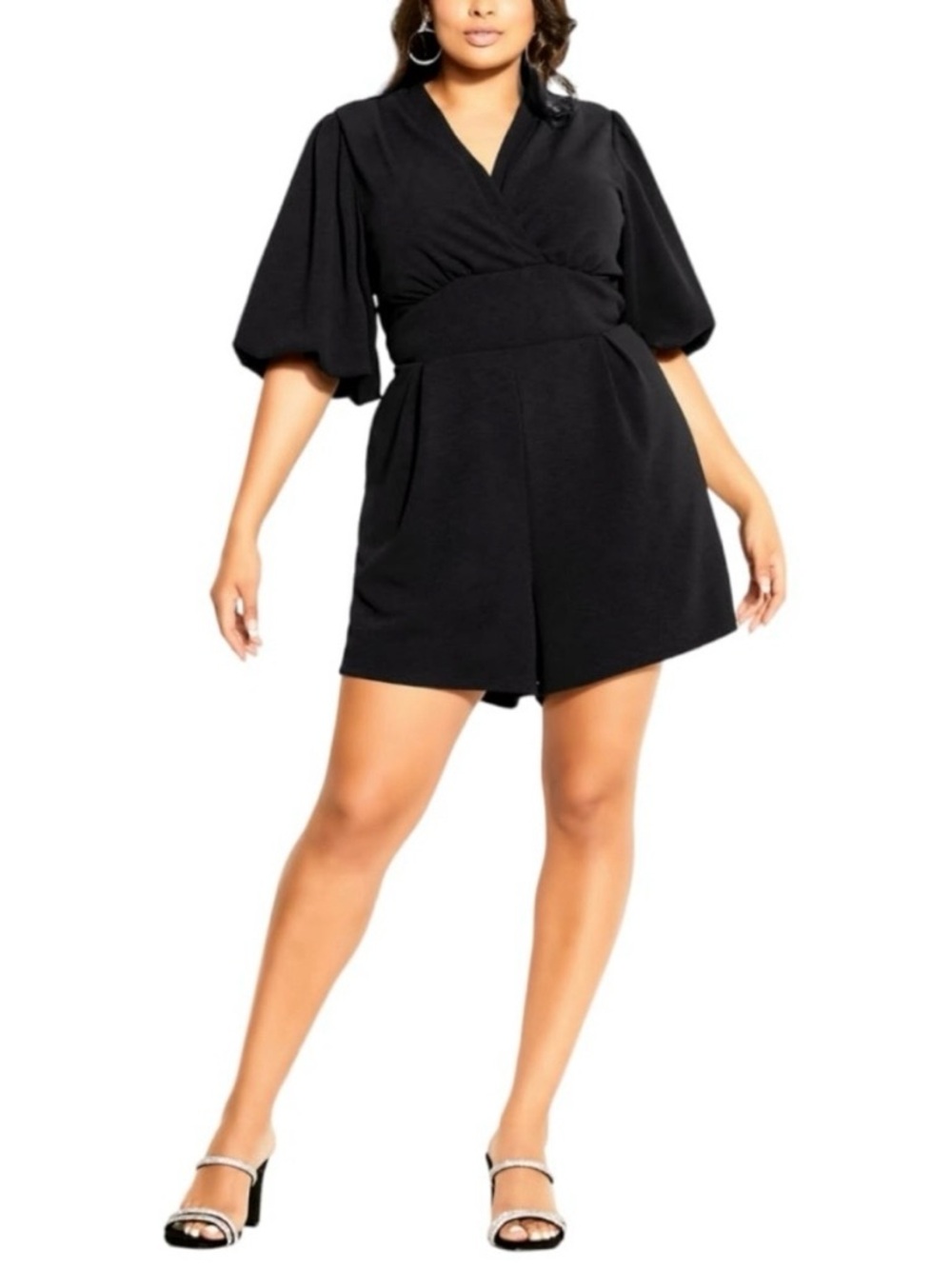 City Chic Plus Size Playsuit Quiero Puff Sleeve Romper Black XS 14
